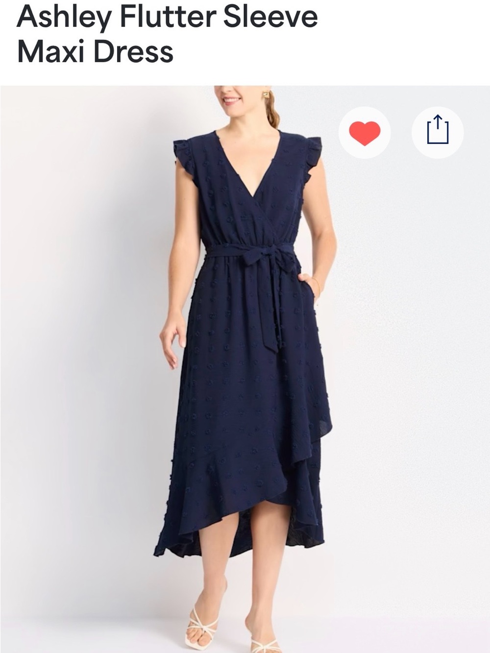 Ashley By 26 International Navy Flutter Sleeve Maxi Dress with Self-Tie Waist
